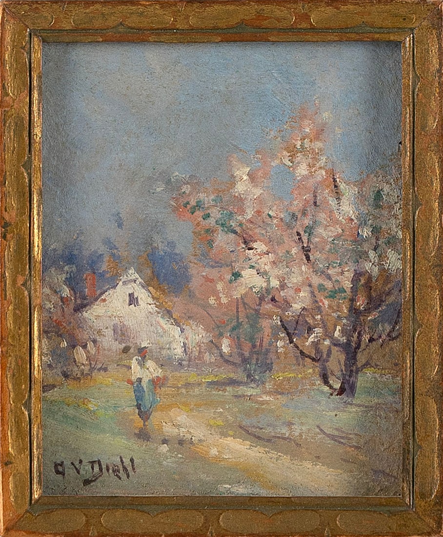 ARTHUR VIDAL DIEHL (Massachusetts/New York/England, 1870-1929), A figure on a path, Provincetown,: ARTHUR VIDAL DIEHL Massachusetts/New York/England, 1870-1929 A figure on a path, Provincetown, Massachusetts. Signed lower left "A.V. Diehl". Inscribed verso "Arthur V. Diehl Provincetown". Oil on hea