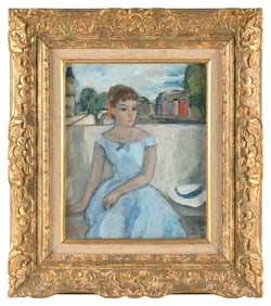 FRANCOIS GALL (France/Hungary, 1912-1987), Young woman in a blue dress., Oil on canvas, 11.5" x 9".
