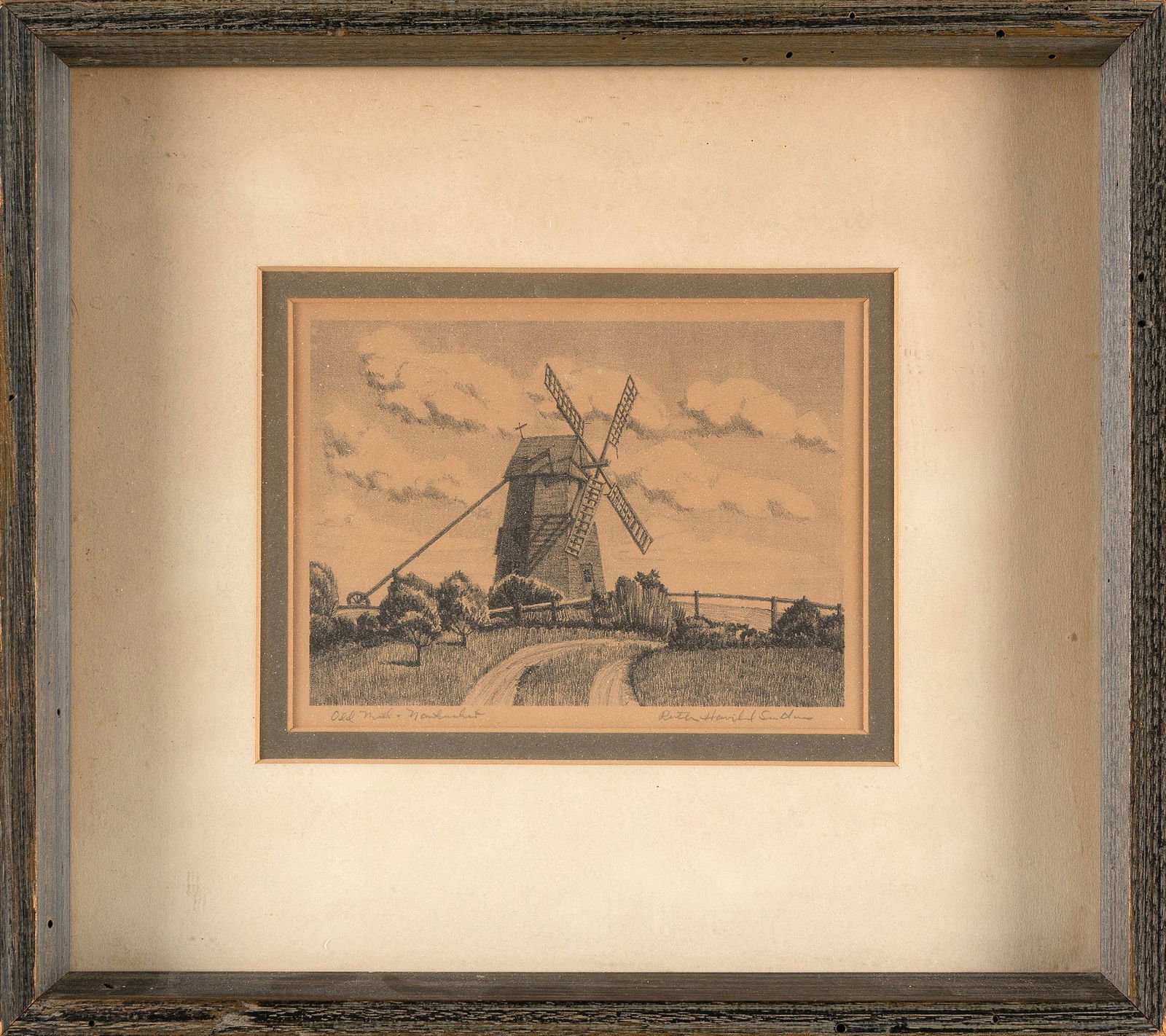 RUTH HAVILAND SUTTON (Massachusetts, 1898-1960), "The Old Mill, Nantucket"., Etching on paper, 5.25" (1 of 2)