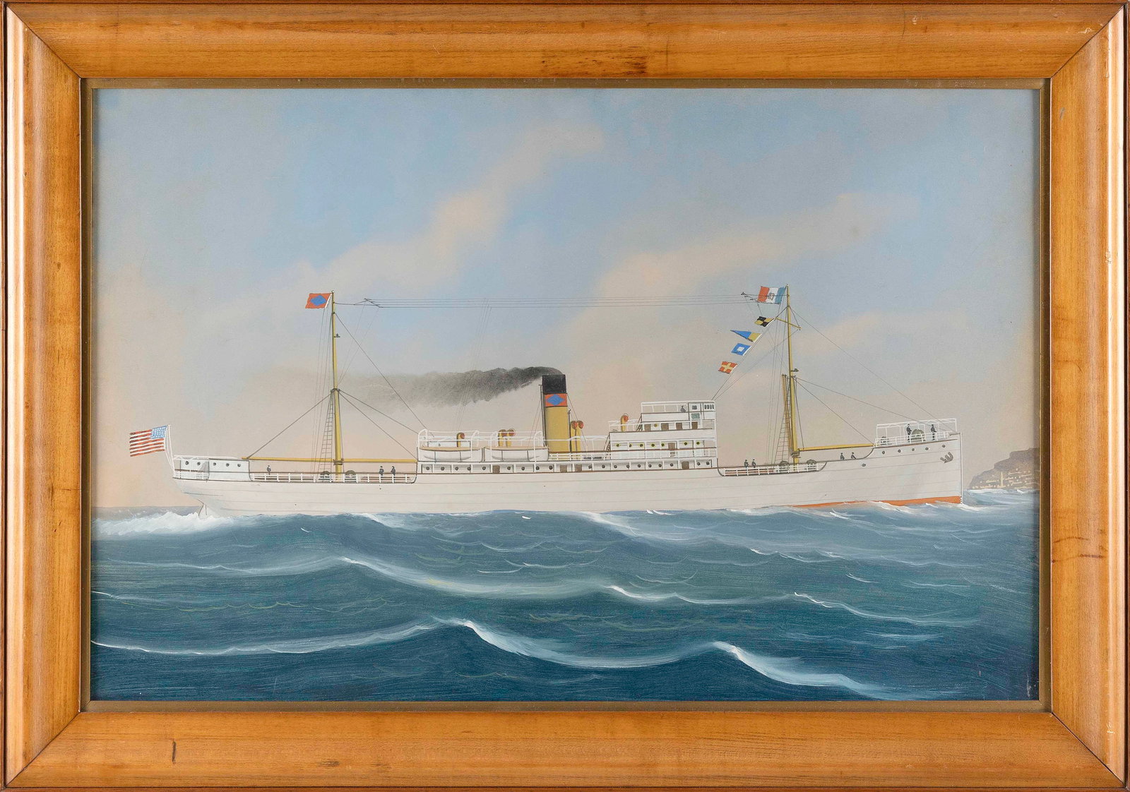 ITALIAN SCHOOL (Late 19th/Early 20th Century,), An American steamship., Gouache, 16.5" x 25.5": ITALIAN SCHOOL Late 19th/Early 20th Century An American steamship. Unsigned. Gouache, 16.5" x 25.5" sight. Framed 21.5" x 31".
