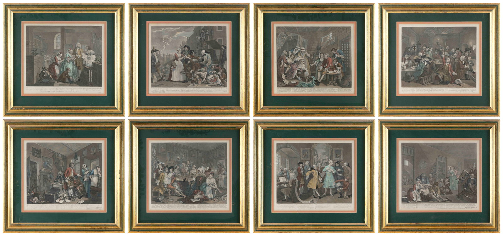 AFTER WILLIAM HOGARTH (England, 18th Century), "A Rake's Progress", 1735., Complete set of eight (1 of 17)