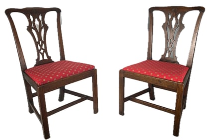 PAIR OF GEORGIAN SIDE CHAIRS Last Quarter of the 18th Century Back heights 38.25". Seat heights