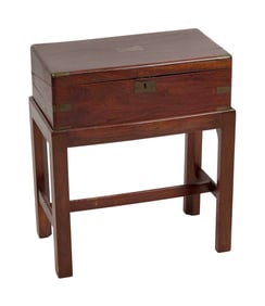 ENGLISH BRASS-BOUND LAP DESK ON STAND 19th Century Height 24". Width 20". Depth10".