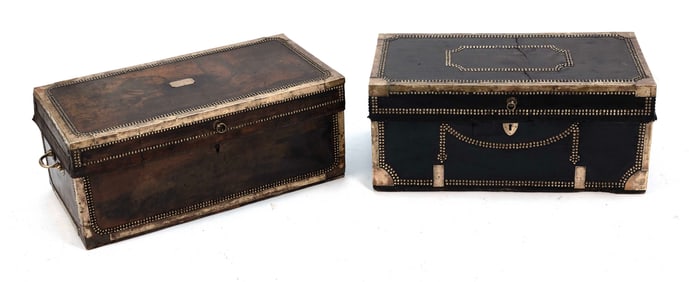 TWO BRASS-BOUND CAMPHORWOOD TRUNKS 19th Century Heights 12.75". Widths 29.5". Depths 15.5".