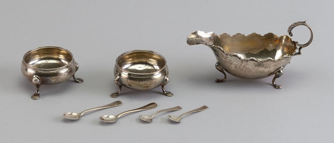 SEVEN SILVER TABLEWARES 19th Century Approx. 5.3 troy oz.