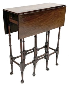 ENGLISH MAHOGANY TUCKAWAY TABLE 19th Century Height 28". Length 8" plus two 8" drop leaves. Width