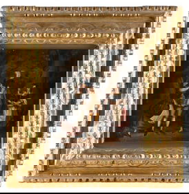 CONTINENTAL SCHOOL (19th Century,), Three figures in a woodland setting., Oil on tin plate, 10" x