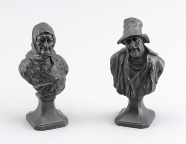 PAIR OF SMALL BRONZE BUSTS Late 19th/Early 20th Century Heights 5".
