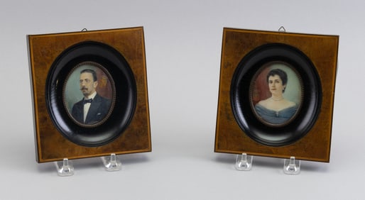 ITALIAN SCHOOL (Early 20th Century,), Pair of miniature half-length portraits, Watercolors, 3" x