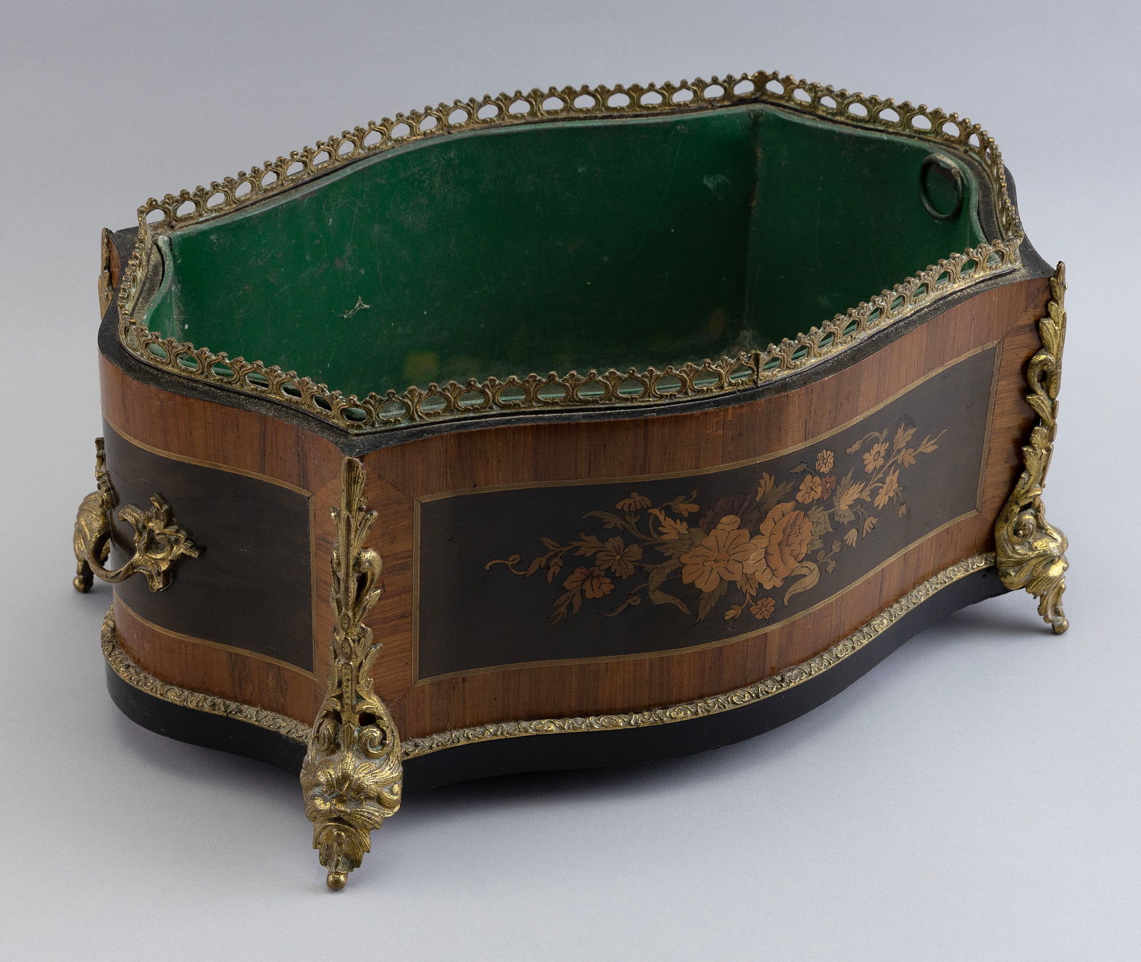 NAPOLEON III INLAID AND ORMOLU-MOUNTED PLANTER France, 19th Century Height 8". Width 16". Depth 12". (1 of 2)