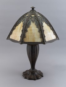 TABLE LAMP WITH SLAG GLASS SHADE Early 20th Century Height 22". Width 16".
