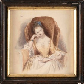 AMERICAN OR CONTINENTAL SCHOOL (19th Century,), A pensive young lady seated in a wing chair.,