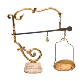 ENGLISH BRASS AND MARBLE BALANCE SCALE 19th Century Height 29".