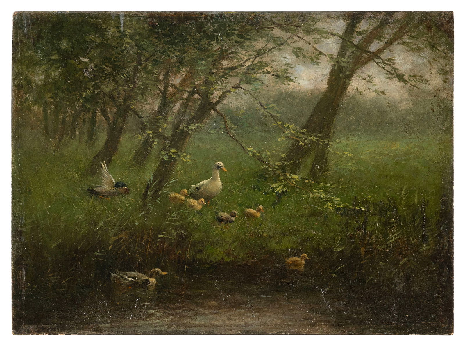CONSTANT DAVID LUDOVIC ARTZ (The Netherlands, 1870-1951), Ducks by a pond., Oil on panel, 10.25" x: CONSTANT DAVID LUDOVIC ARTZThe Netherlands, 1870-1951Ducks by a pond. Signed lower right "Constant Artz".Oil on panel, 10.25" x 14.25". Unframed.