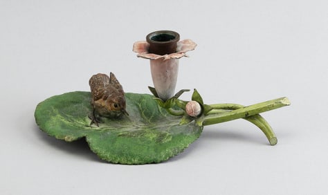 AUSTRIAN COLD-PAINTED BRONZE CHAMBER STICK Late 19th/Early 20th Century Height 3.5". Length 9".