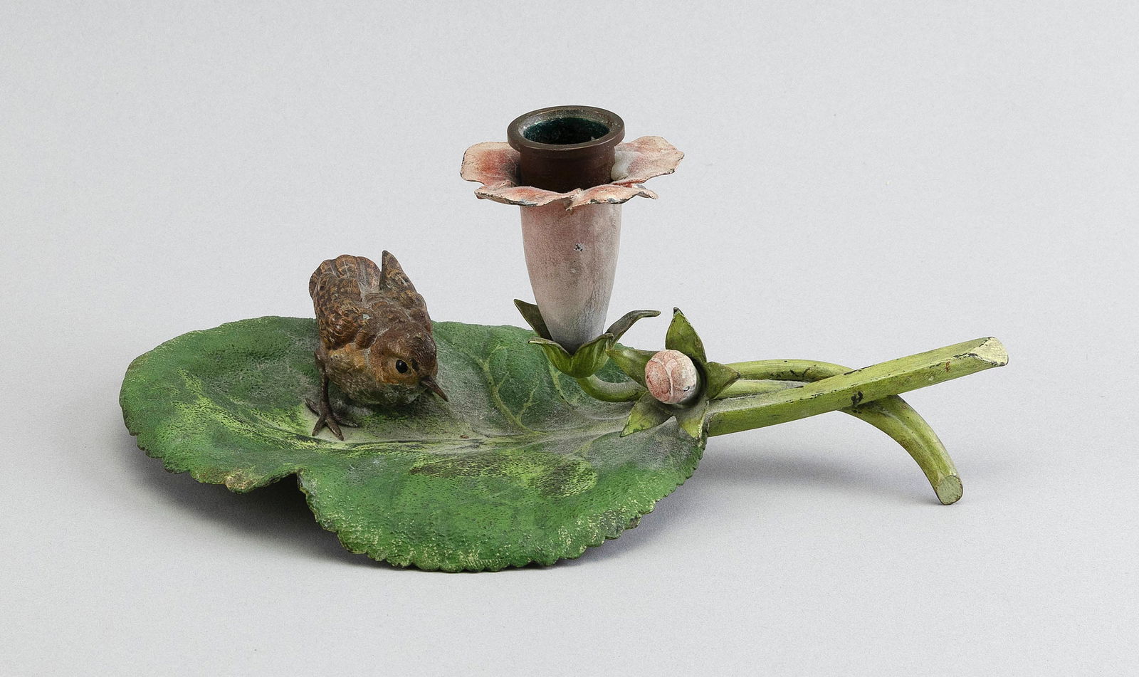 AUSTRIAN COLD-PAINTED BRONZE CHAMBER STICK Late 19th/Early 20th Century Height 3.5". Length 9". (1 of 2)