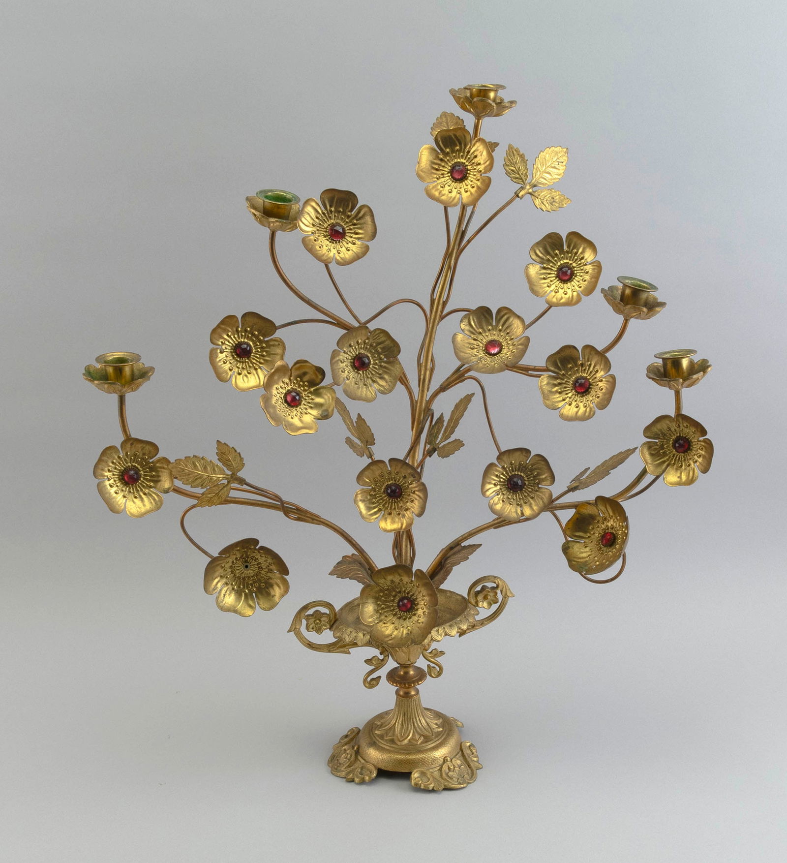 FRENCH GILT METAL FIVE-ARM CANDELABRA 20th Century Height 25". Length across candle cups 20". (1 of 2)