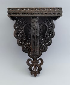 INDIAN CARVED BLACKWOOD WALL BRACKET Late 19th Century Height 21". Width 14". Depth 9".