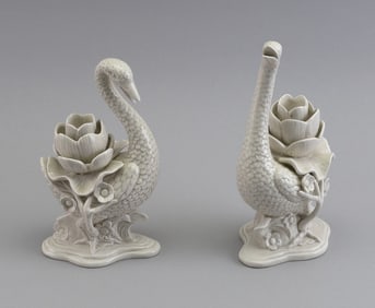 PAIR OF FITZ AND FLOYD CHINESE-STYLE BLANC DE CHINE PORCELAIN GEESE CANDLEHOLDERS 20th Century