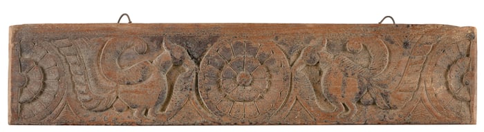 CARVED ASIAN WOOD PANEL 19th Century Height 6". Length 28".