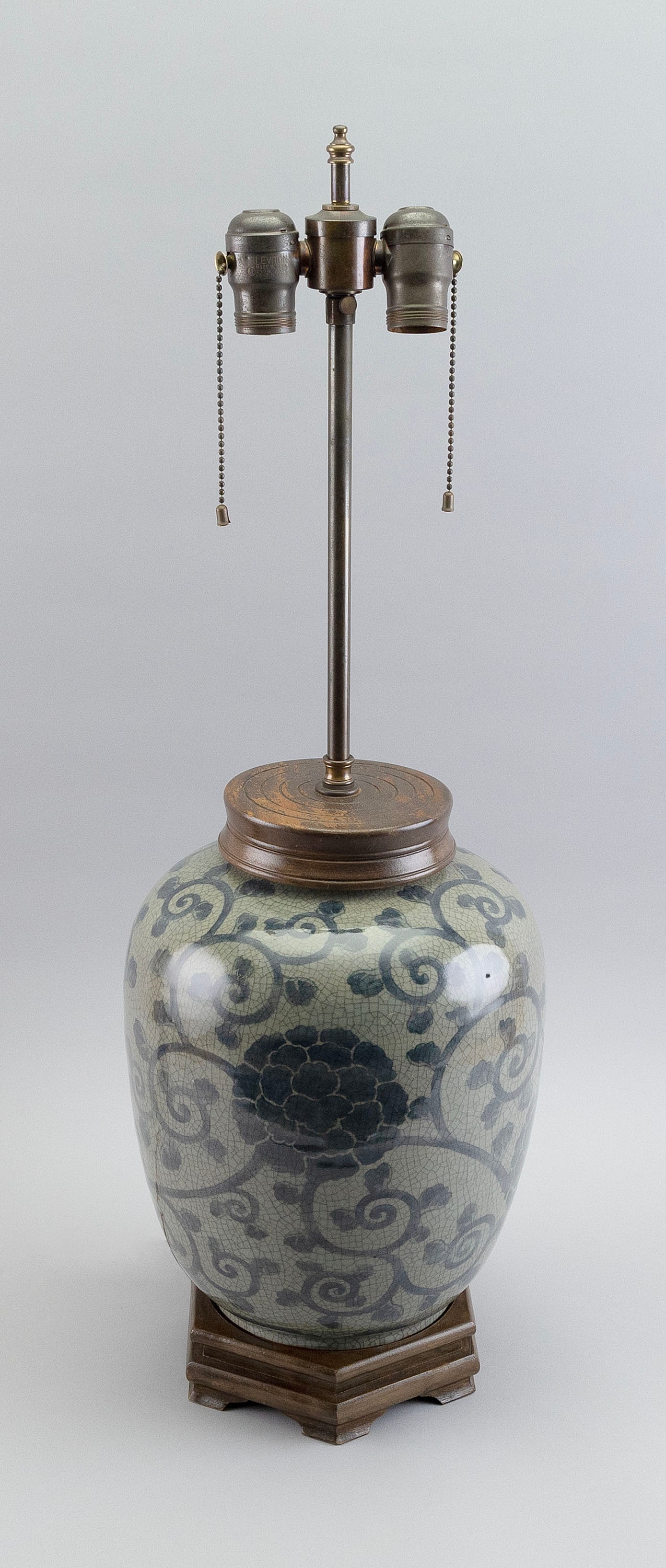 CHINESE BLUE AND WHITE PORCELAIN GINGER JAR MOUNTED AS A TABLE LAMP Late 19th Century Height 13". (1 of 1)