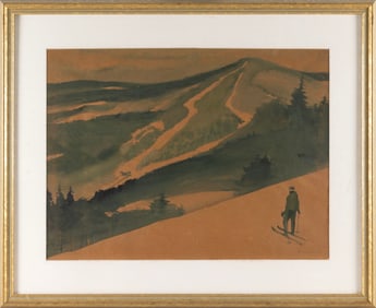 LAWRENCE N. JENSEN (Massachusetts/Vermont/New Jersey, 20th/21st Century), Winter scene with skier.,