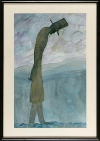 AMERICAN SCHOOL (20th Century,), A brooding silhouette, possibly Abraham Lincoln., Watercolor, 23.5"