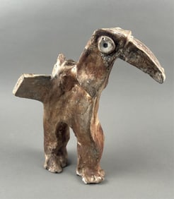 WHIMSICAL PAINTED POTTERY BIRD FIGURE Contemporary