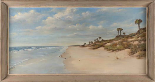 AMERICAN SCHOOL (20th Century,), Shore scene., Oil on canvas, 24" x 48". Framed 29" x 53".
