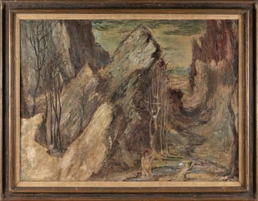 AMERICAN SCHOOL (20th Century,), Nude bather in a mountain landscape., Oil on canvas, 26" x 36".