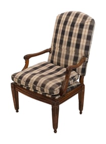 ENGLISH UPHOLSTERED ARMCHAIR 20th Century Back height 43". Seat height 17".