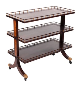 ENGLISH MAHOGANY THREE-TIER DUMBWAITER 20th Century Height 36". Width 38". Depth 18".