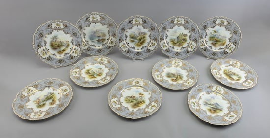 SET OF ELEVEN COALPORT PORCELAIN PLATES MADE FOR TIFFANY 20th Century Diameters 10.5".
