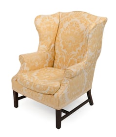 CHIPPENDALE-STYLE WING CHAIR 20th Century Back height 43.5". Seat height 18".