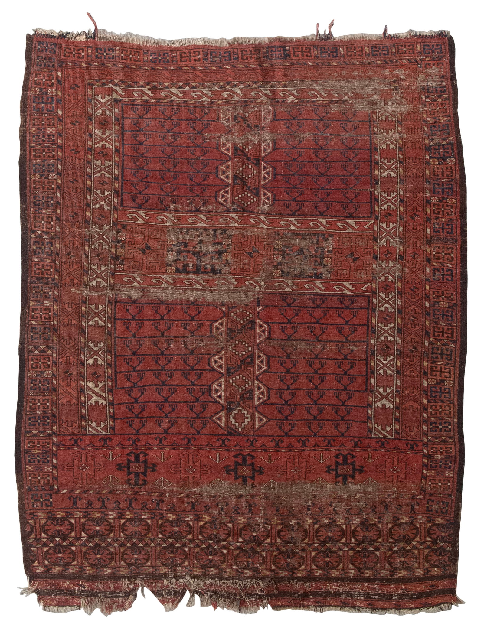 BOKHARA RUG: 4'11" X 6'0" Early 20th Century: BOKHARA RUG: 4'11" X 6'0" Early 20th Century Traditional paneled pattern is formed and surrounded by bands of stylized elements and contains repeating stylized branch motifs, all in traditional shades