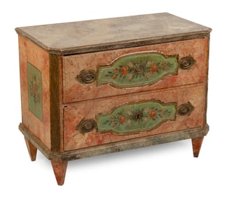 FRENCH COUNTRY PAINTED PINE BUREAU Early 20th Century Height 30". Width 39". Depth 21".