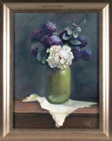 THADDEA BARSH KUCHERA (America, Contemporary), Still life of lilacs and a peony., Oil on canvas, 24"