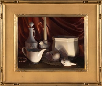 DOUG RUGH (Massachusetts/Germany, 1964-), Still life of white objects., Oil on board, 11" x 14".