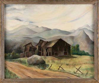 GANZ PROPPER (America, 20th Century), Farm scene., Oil on canvas, 25" x 30". Framed 29" x 33".