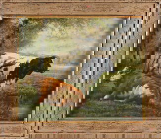 TREVOR JAMES (Contemporary,), Cattle in a meadow., Oil on canvas, 20" x 24". Framed 26.5" x 30.5".