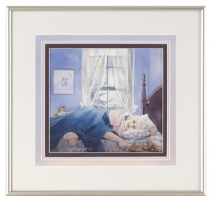 GARY A. LIPPINCOTT (Massachusetts, 1953-) Interior view of a woman and her cat.