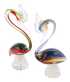 PAIR OF ITALIAN MURANO HAND-BLOWN GLASS BIRDS
