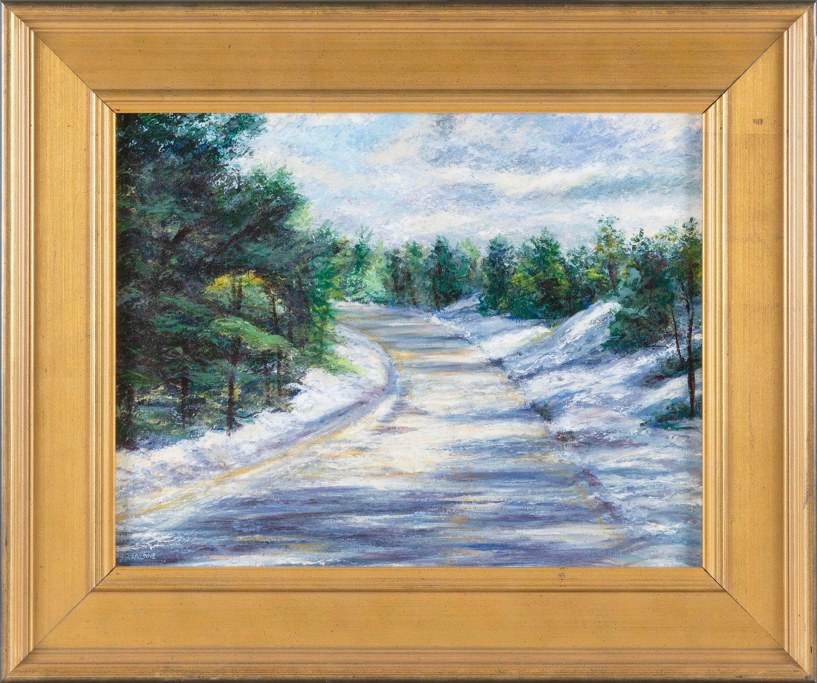 CHUCK ANZALONE (Massachusetts, 1951-), Seashore path in winter, Provincetown, Massachusetts., Oil on: CHUCK ANZALONE Massachusetts, 1951- Seashore path in winter, Provincetown, Massachusetts. Signed lower left "Anzalone". Oil on canvas, 14" x 18". Framed 20" x 24".