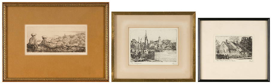 THREE ETCHINGS OF PROVINCETOWN, MASSACHUSETTS 20th Century Framed from 9.5" x 10.5" to 12" x 16". (1 of 7)