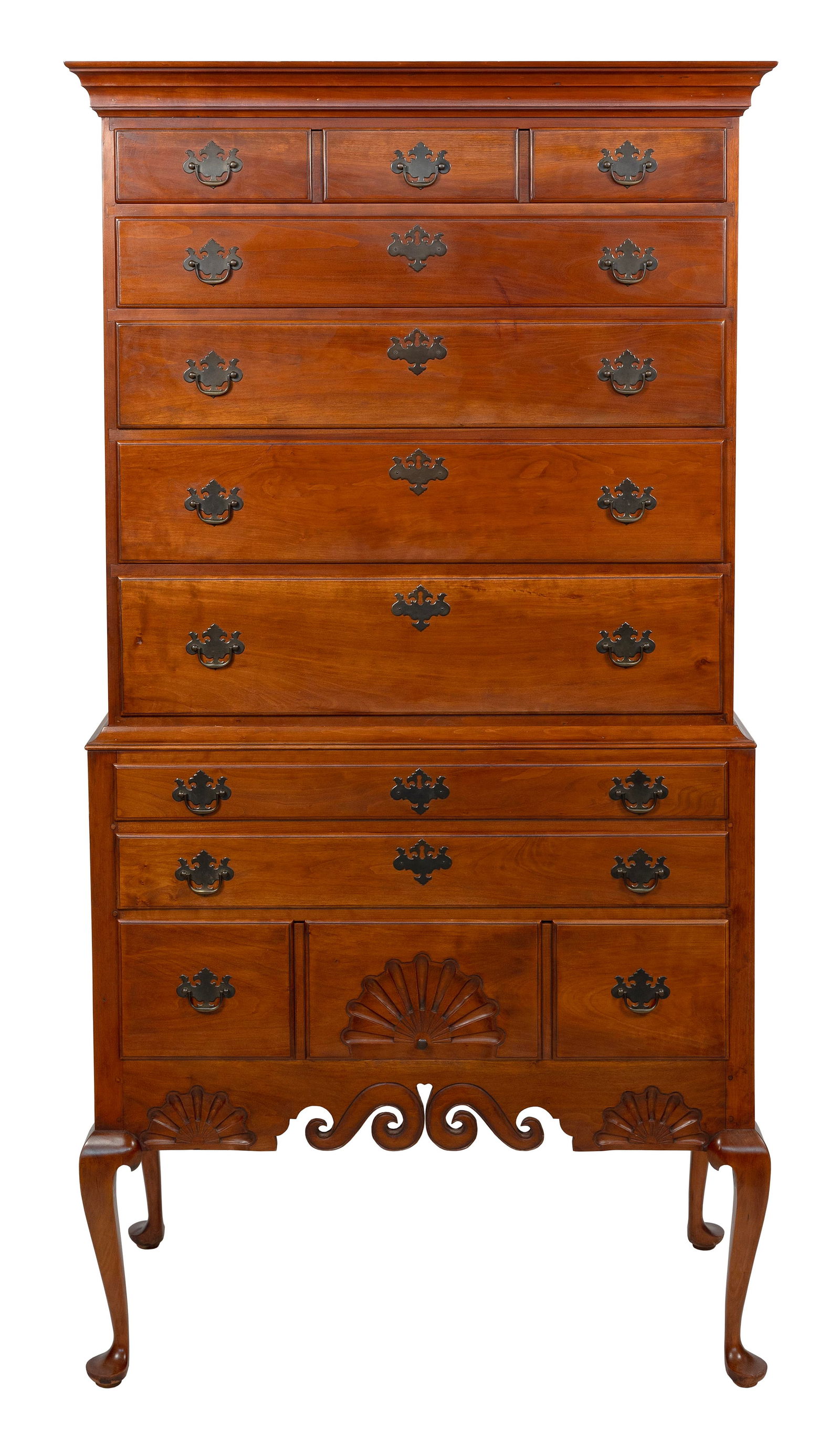 ELDRED WHEELER DUNLAP-STYLE TWO-PART HIGHBOY Massachusetts, 20th Century Height 72". Width 37.25". (1 of 2)