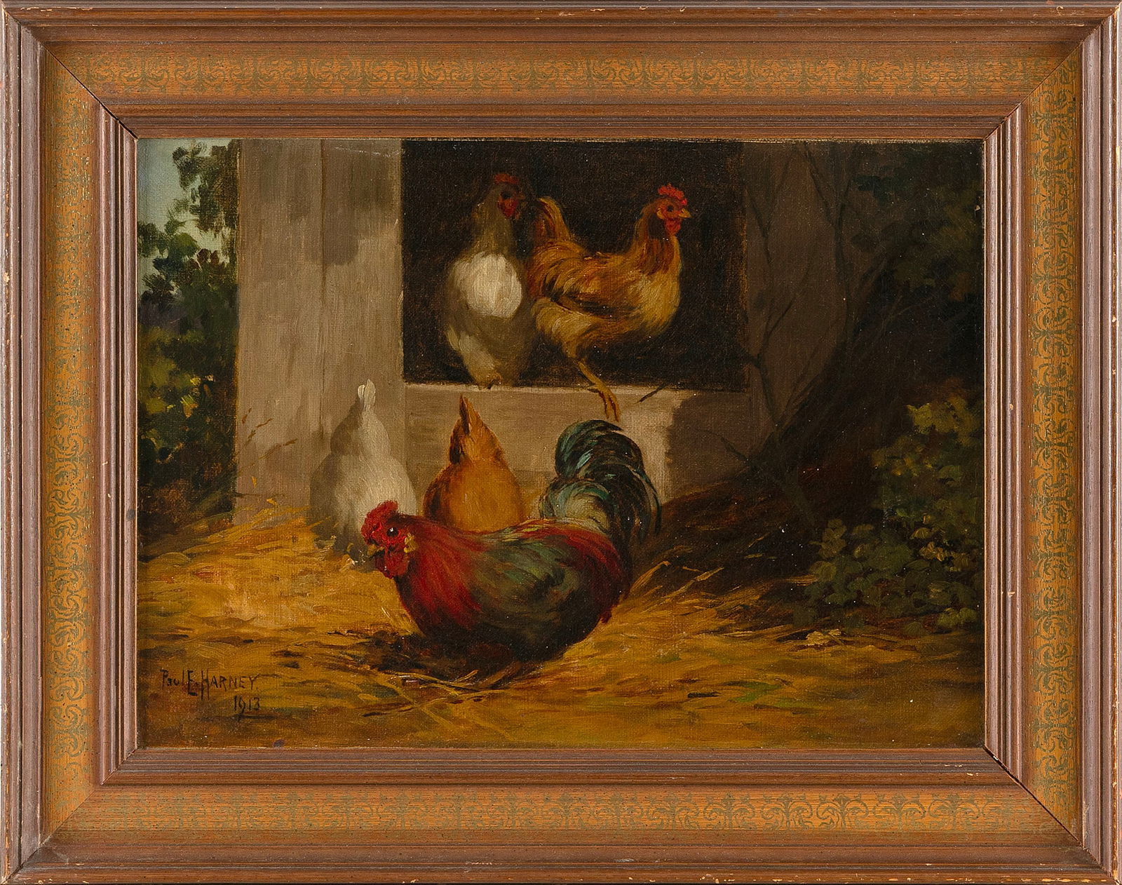 PAUL E. HARNEY, JR. (Illinois/Missouri, 1850-1915), Barnyard scene., Oil on canvas, 10" x 14". (1 of 2)