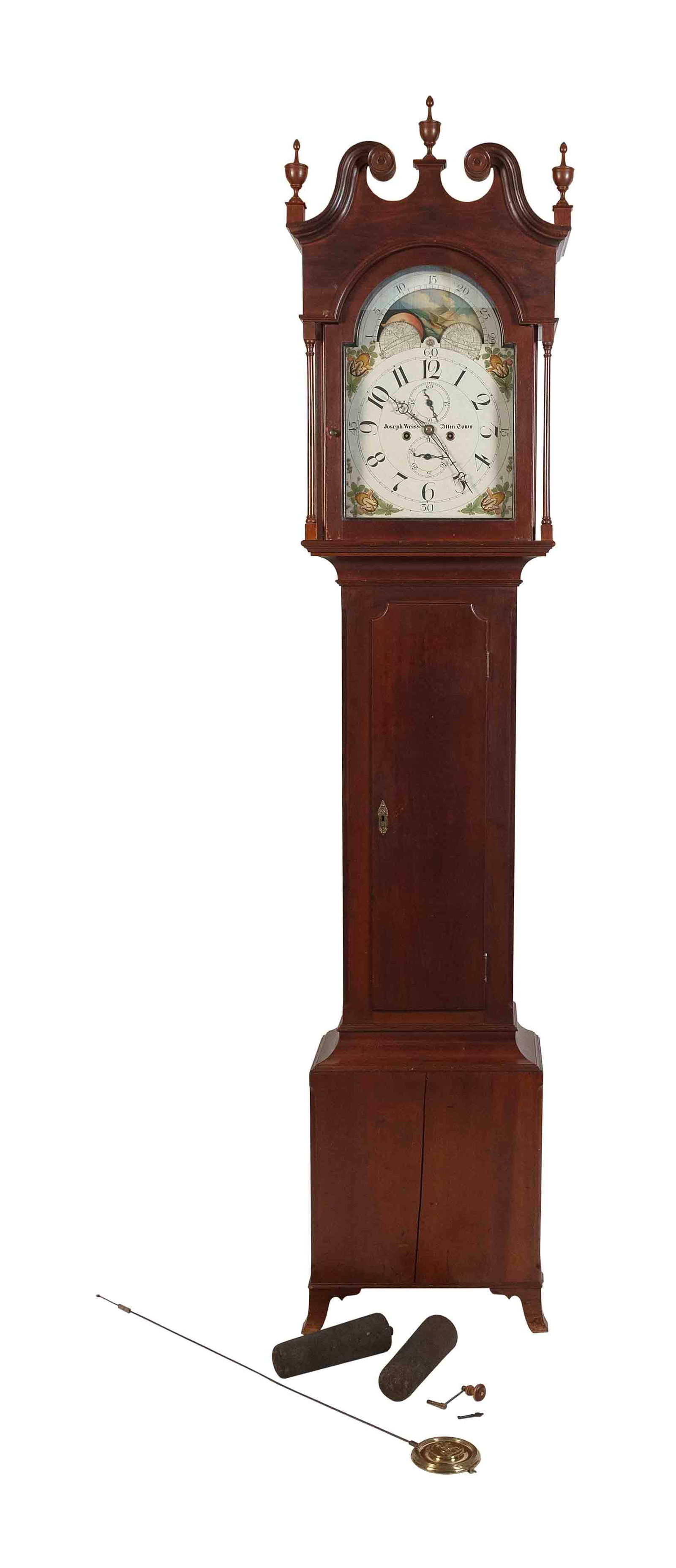JOSEPH WEISS TALL-CASE CLOCK 19th Century Height 86". Includes weights and pendulum. (1 of 10)