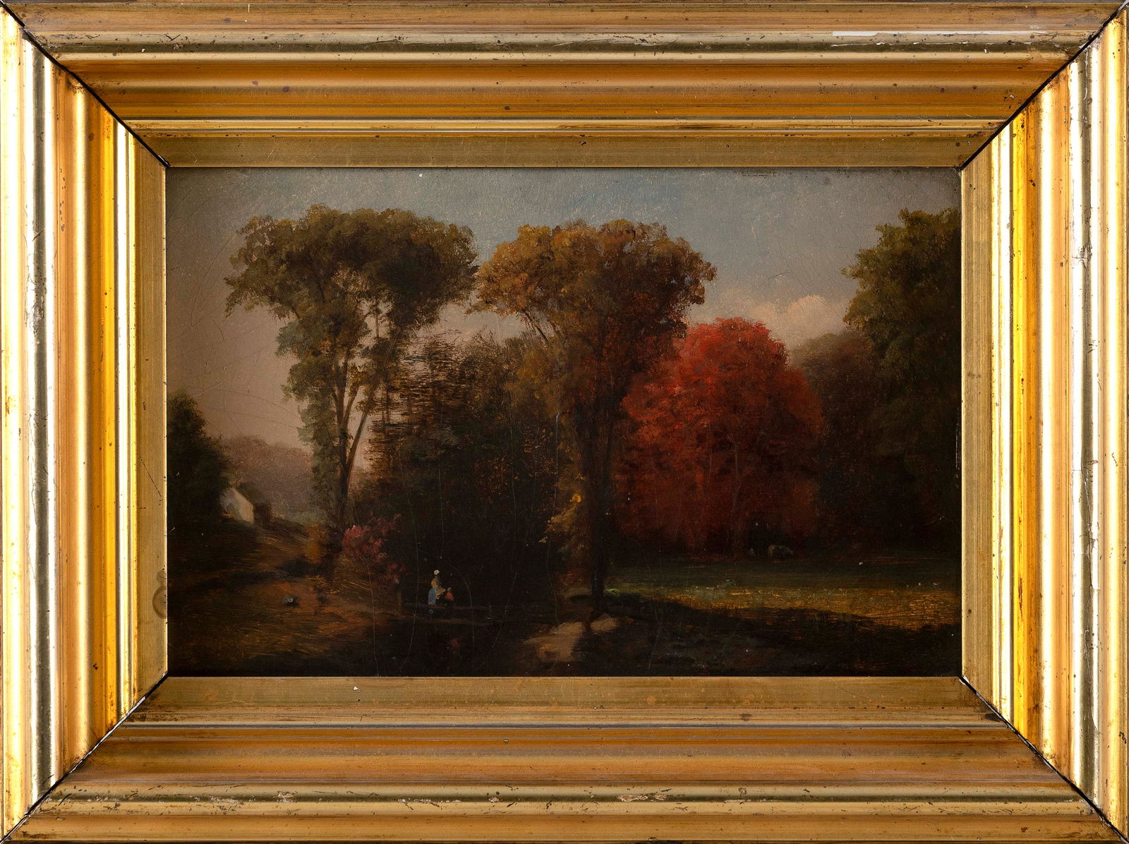 AMERICAN SCHOOL (19th Century,), Autumnal landscape., Oil on board, 8" x 12.25". Framed 12.25" x (1 of 2)