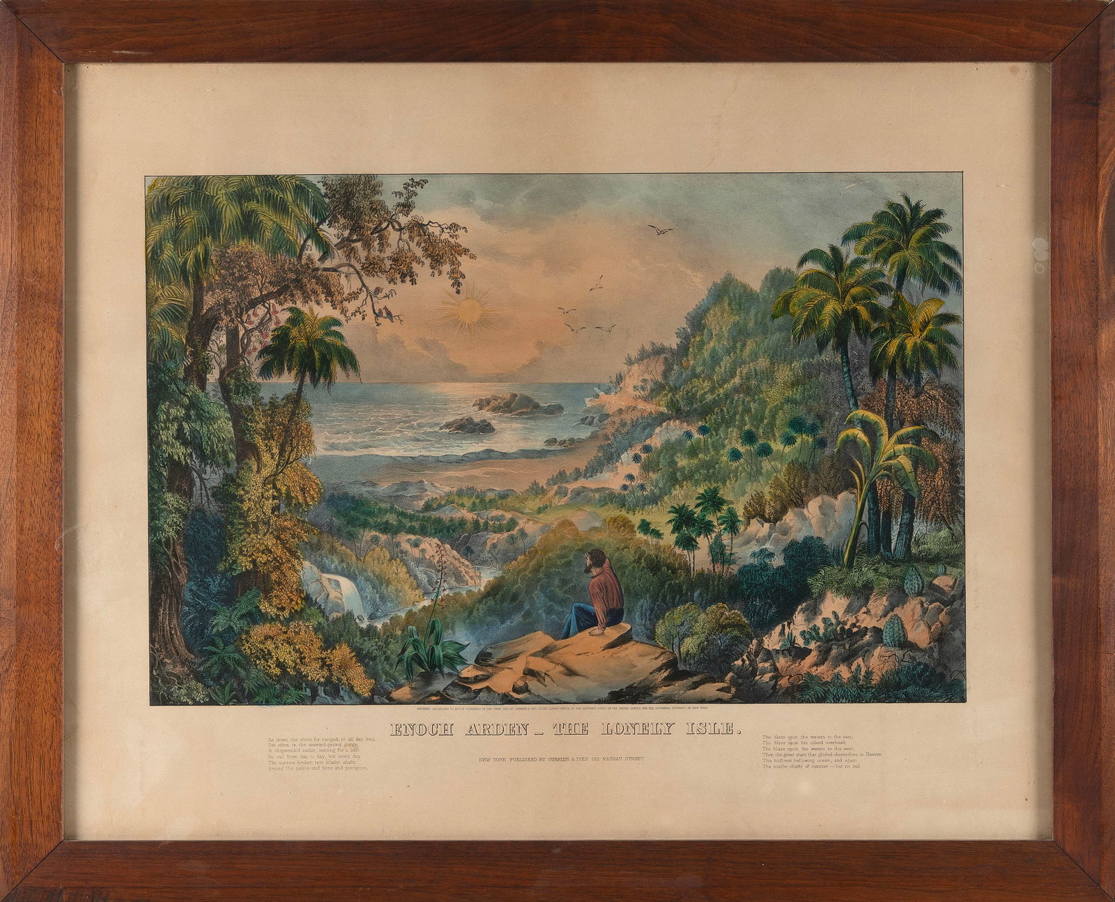 CURRIER & IVES COLORED LITHOGRAPH "ENOCH ARDEN - THE LONELY ISLE." New York, Circa 1869 21.5" x (1 of 2)