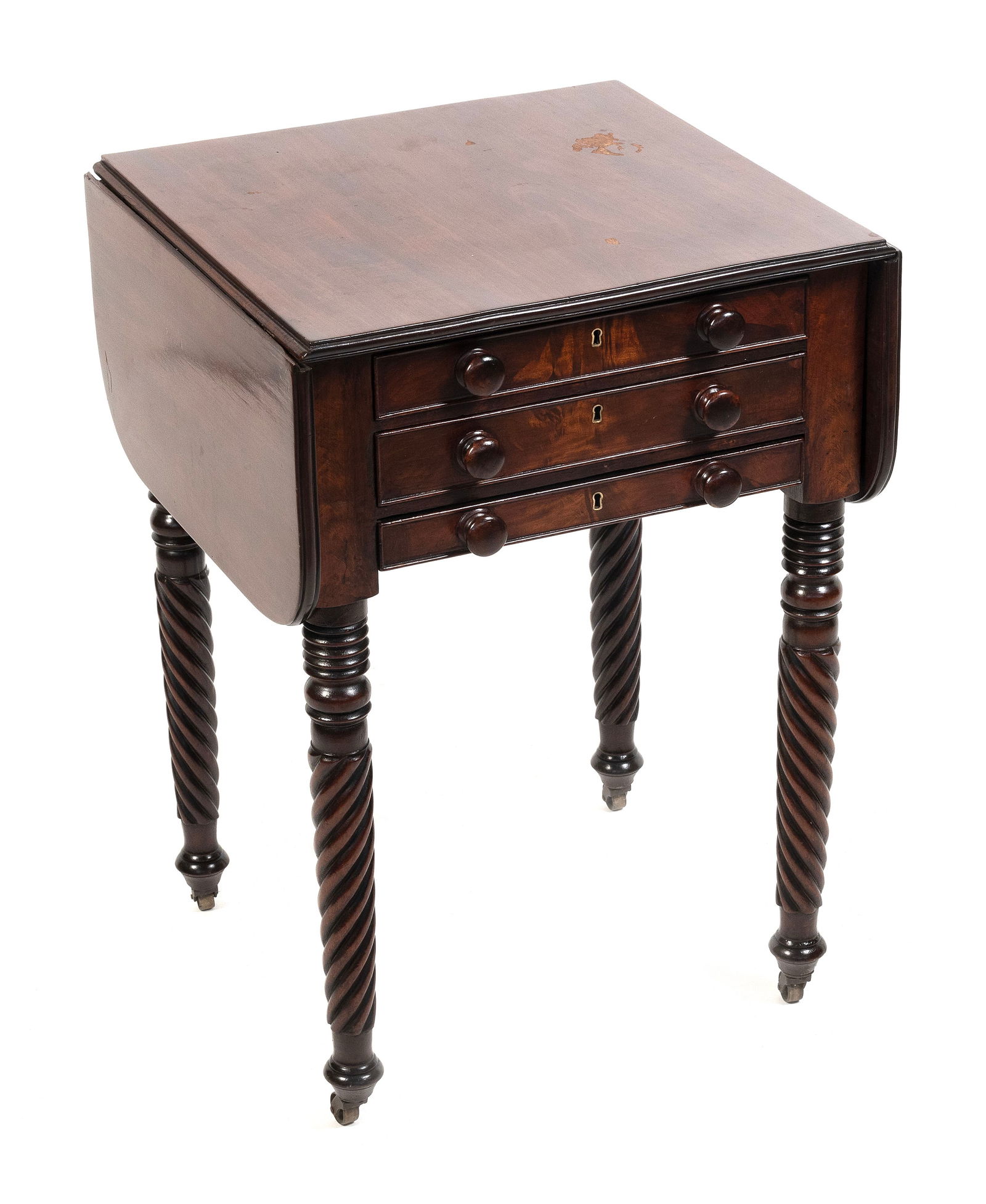 SHERATON DROP-LEAF SEWING TABLE New England, Circa 1820 Height 26.75". Width 17.75" plus two 9.25" (1 of 1)